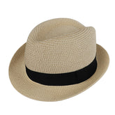 Kids Straw Fedora Panama Hat Toddler Short Brim Summer Sun Beach Cap Western Trilby Derby Jazz Hat for Boys Girls 2-8 Yrs